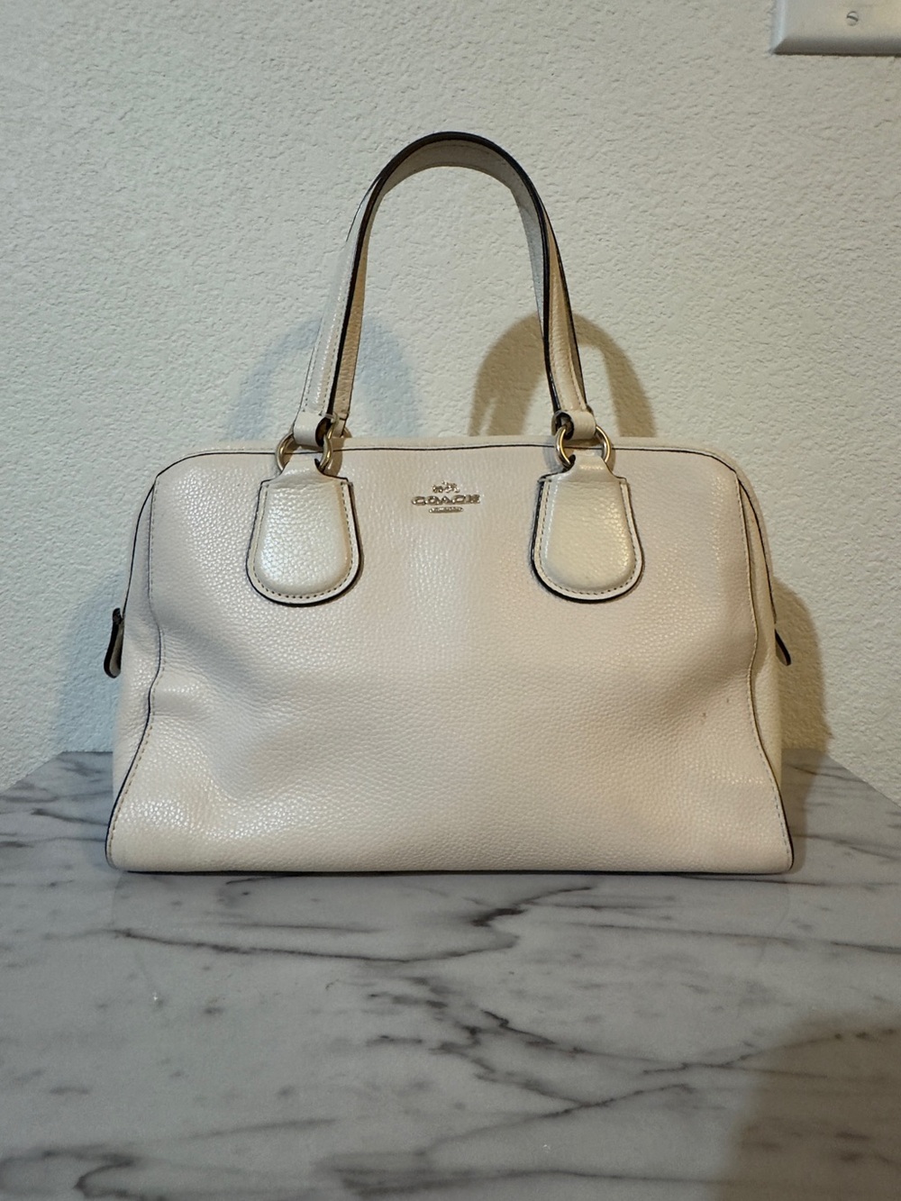 Coach Pebbled Leather Satchel in Cream